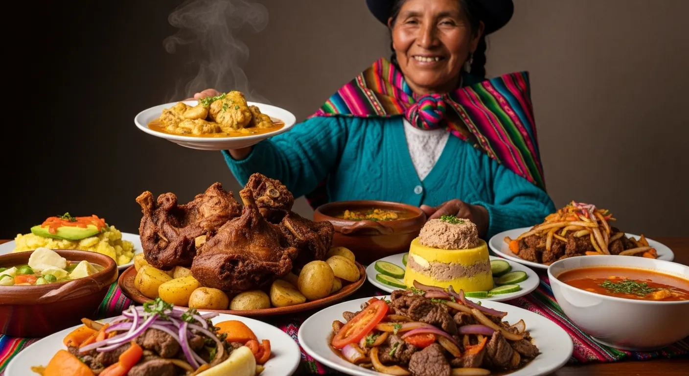 Mesa con varios platos típicos de la gastronomía cusqueña